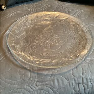 Vintage Arcoroc clear pressed glass Holiday plate, 13” diameter